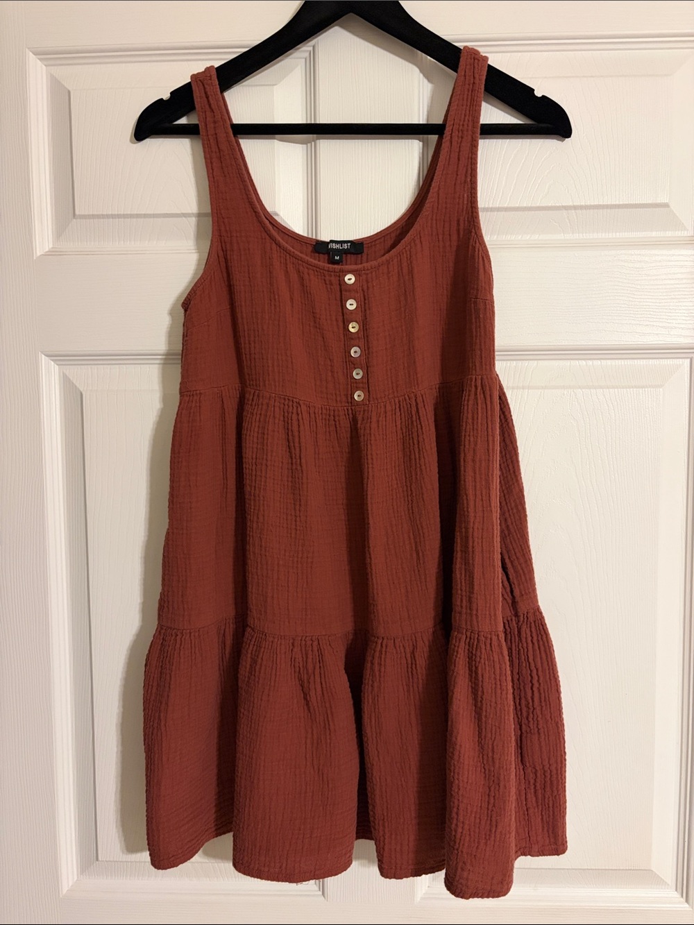 WISHLIST Sleeveless Cotton Button-Down Babydoll Dress - Rust/Brown - Size M